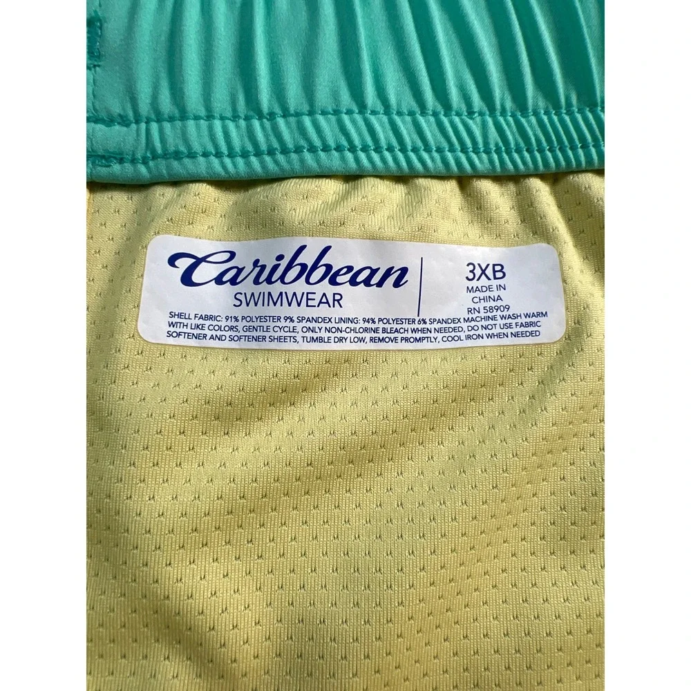 Caribbean Waveliner Mens 3XB Swim Trunks Teal Green 6‎ Inseam Boxer Brief Liner